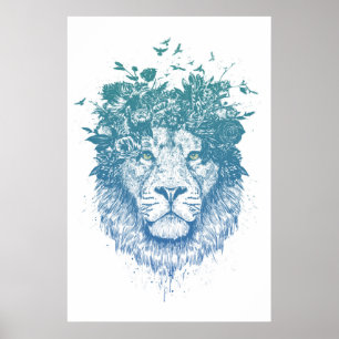 Lejon blommigt poster