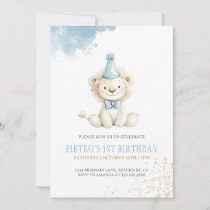 Lejon Blue Boys Watercolor Birthday Inbjudningar