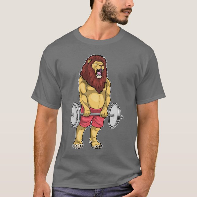 Lejon Bodybuilder Hantel Kroppsbyggande T Shirt (Framsida)