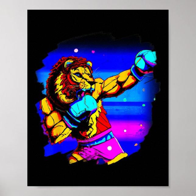 Lejon Boxing Coola Funny Lejon Boxing Boxer Poster (Framsidan)