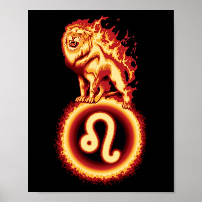 Lejon brandsymbol - Leo Zodiac-tecken Poster (Framsidan)