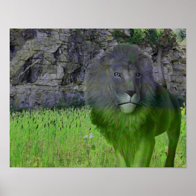 Lejon Cattails Stone Wall Fantasy Art Poster (Framsidan)
