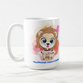 Lejon citat seriefigur dricker bobba te. kaffemugg