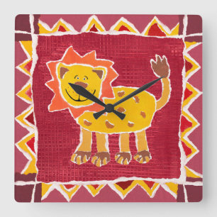 Lejon Collage Print Jungle Safari Thmet Fyrkantig Klocka