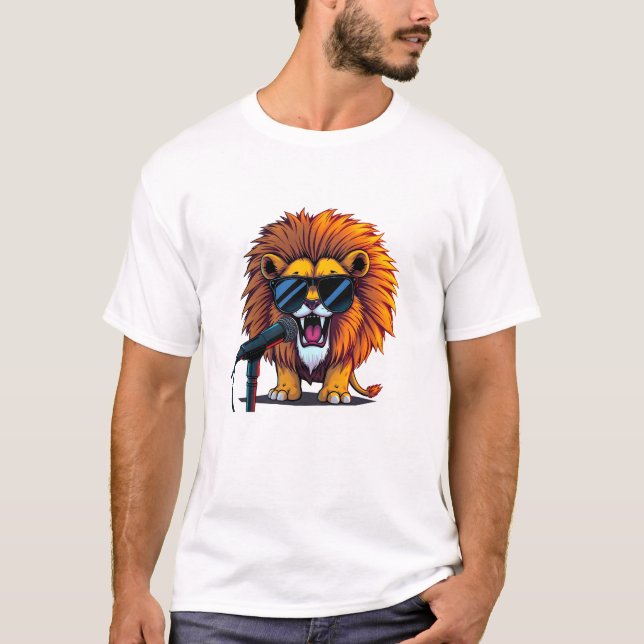Lejon coola-signal med mikrofon t shirt (Framsida)