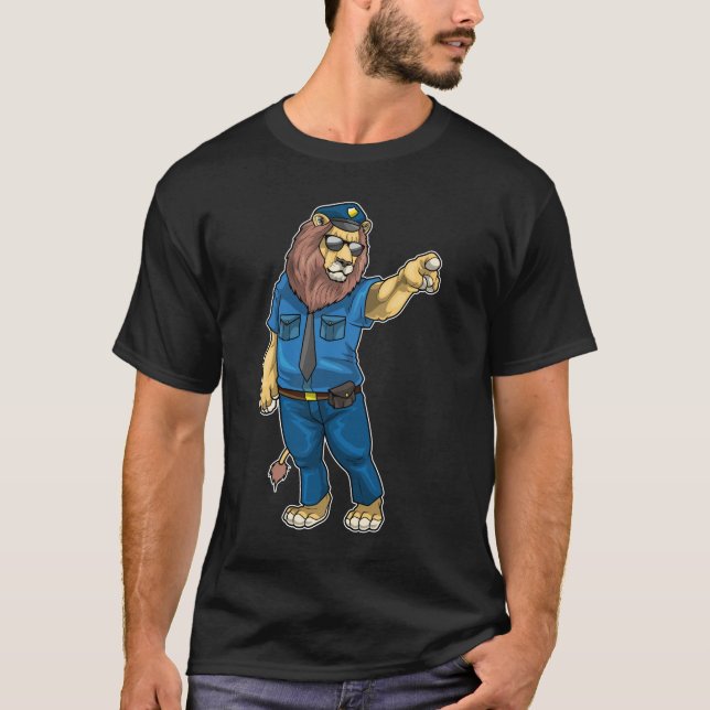 Lejon Cop Solglasögon Polis T Shirt (Framsida)