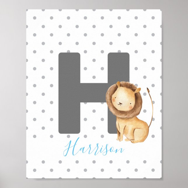 Lejon Cute Personlig Anpassningsbar Baby Namn Nurs Poster (Framsidan)