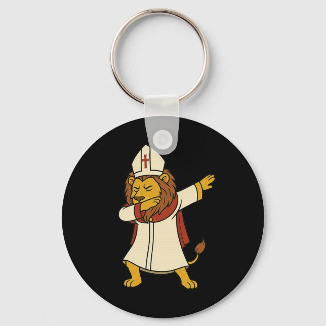 Lejon dabbing Pope Leo Xiv Halloween Funny Usa Da  Nyckelring (Framsida)