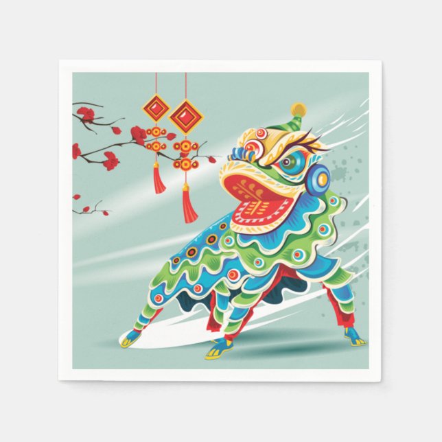 Lejon dansare för kinesiska nyår pappersservett (Framsidan)