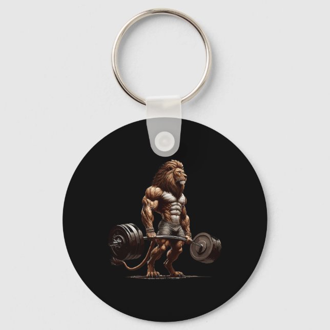 Lejon deadlyftande Gym Humor Weightlift Fitness Nyckelring (Framsida)