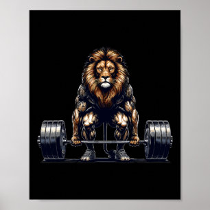 Lejon deadlyftande Gym Humor Weightlift Fitness Poster