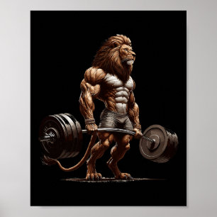 Lejon deadlyftande Gym Humor Weightlift Fitness Poster