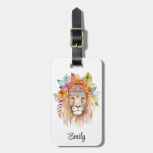 Lejon design för Cute boho vattencolor hippie Bagagebricka