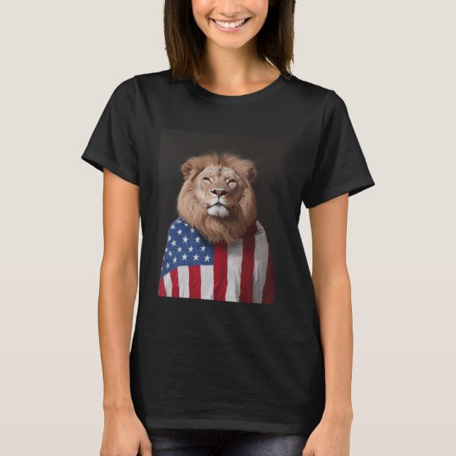Lejon Designer USA American Flagga Patriotic T Shirt (Framsida)