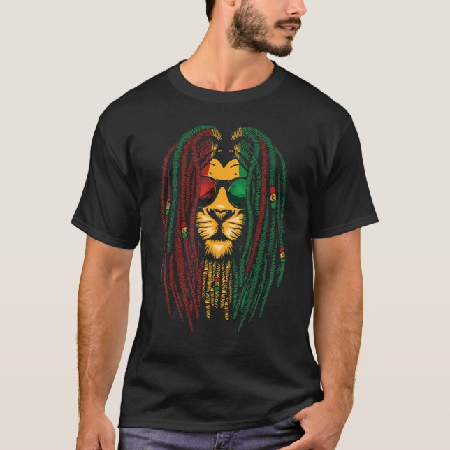 Lejon Dreadlocks Reggae Vild Katt Rasta Afrika Ras T Shirt (Framsida)