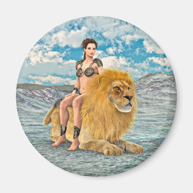 Lejon Drottning Fantasi Magnet (Framsidan)