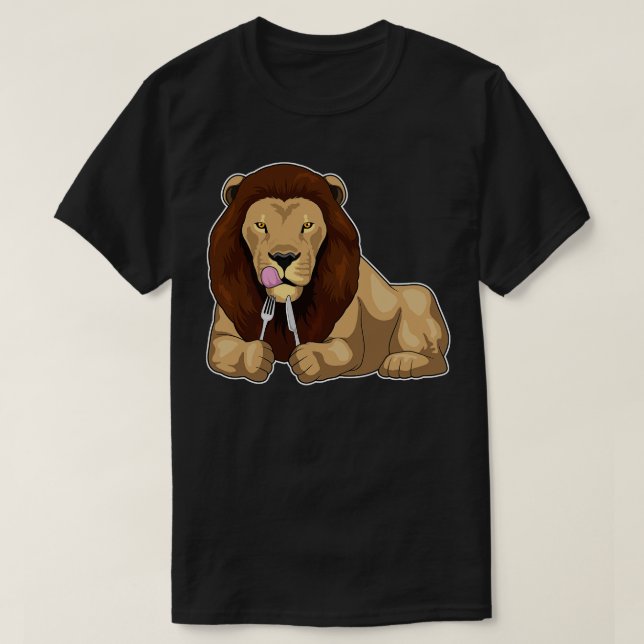 Lejon Eating Knivar Fork T Shirt (Design framsida)