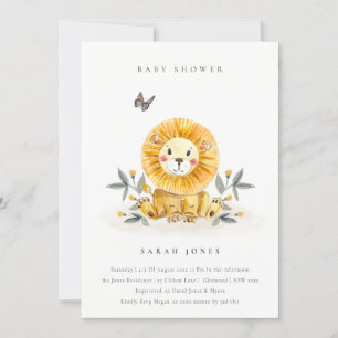 Lejon Elegant Skogsmark Foliage Baby Shower Inbjudningar