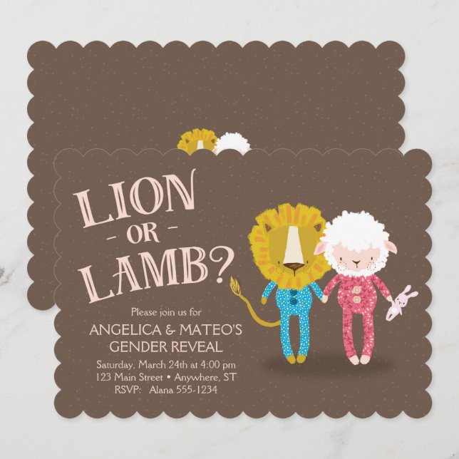 Lejon eller lambisk Gender - inbjudan (Fram/baksida)