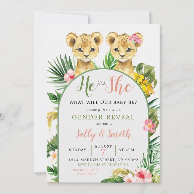 Lejon eller Lioness Gender-inbjudan Inbjudningar (Framsida)