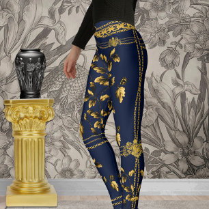 Lejon Emblem Navy Blå Guld Leggings