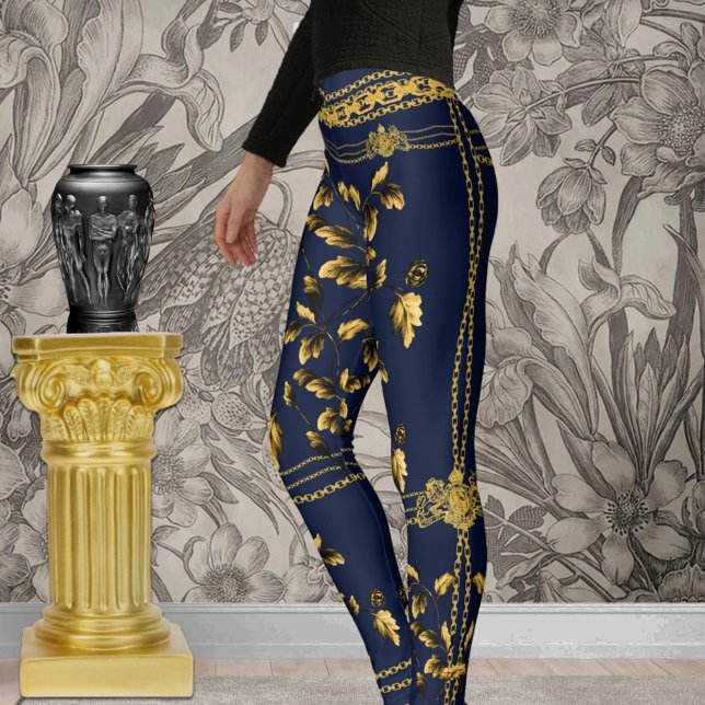 Lejon Emblem Navy Blå Guld Leggings (Skapare uppladdad)