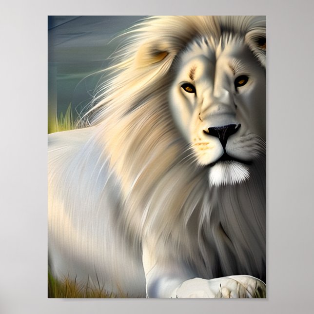 Lejon Etheral Art SI-genererad med vit Majestic Poster (Framsidan)