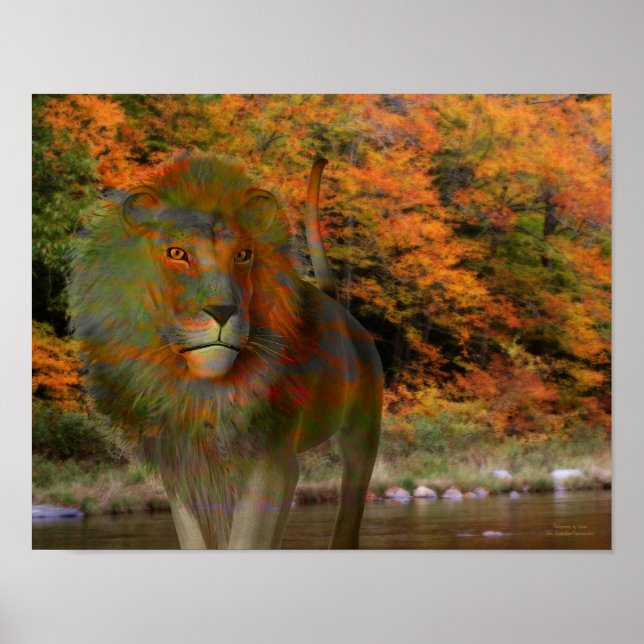 Lejon Fall Foliage Fantasy Art Poster (Framsidan)