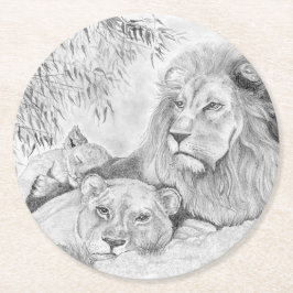 Lejon familj underlägg papper rund