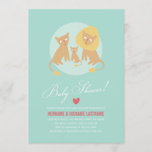 Lejon Family Mint Par Baby Shower Inbjudan Round