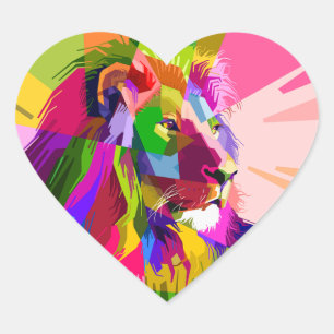 Lejon Färgglatt Prismatiskt Pop Art Design-62501 Hjärtformat Klistermärke