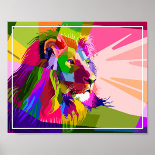 Lejon Färgglatt Prismatiskt Pop Art Design-62501 Poster