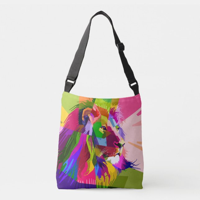 Lejon Färgglatt Prismatiskt Pop Art Design Axelväska (Framsida)