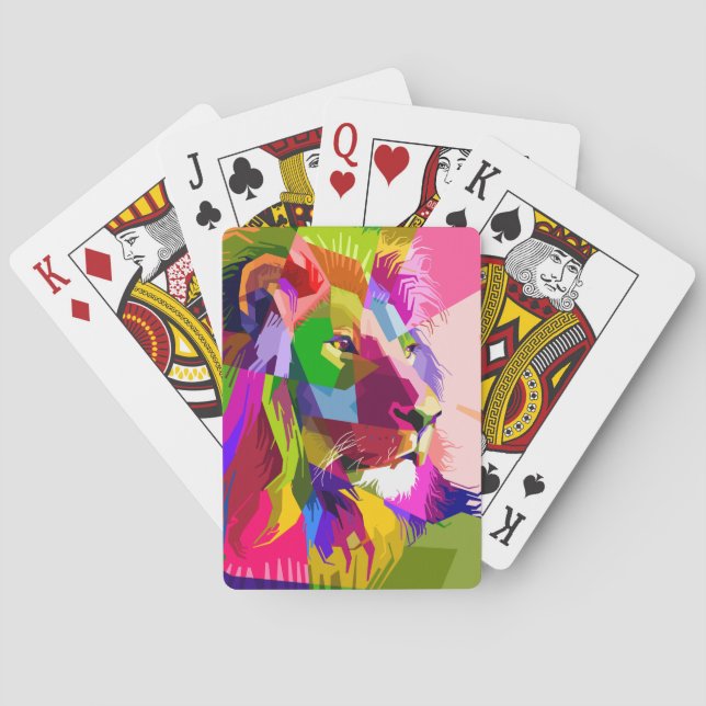 Lejon Färgglatt Prismatiskt Pop Art Design Casinokort (Baksidan)