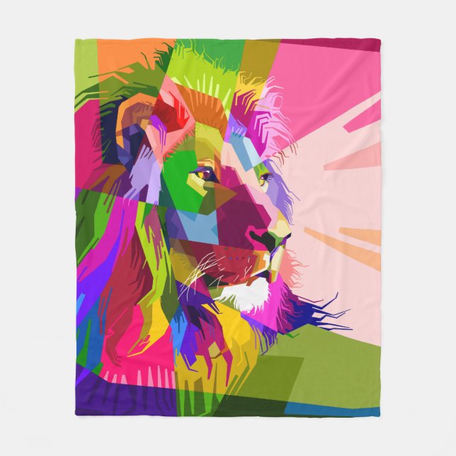 Lejon Färgglatt Prismatiskt Pop Art Design Fleecefilt (Framsidan)