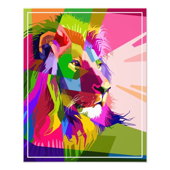 Lejon Färgglatt Prismatiskt Pop Art Design Fototryck (Framsidan)