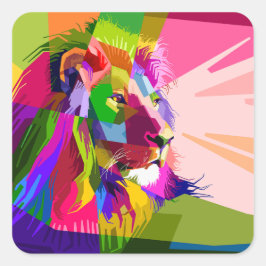 Lejon Färgglatt Prismatiskt Pop Art Design Fyrkantigt Klistermärke