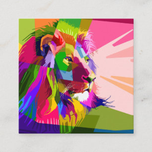 Lejon Färgglatt Prismatiskt Pop Art Design Fyrkantigt Visitkort