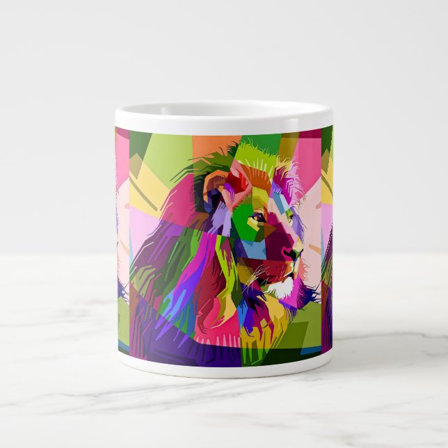 Lejon Färgglatt Prismatiskt Pop Art Design Jumbo Mugg (Framsidan)