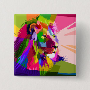 Lejon Färgglatt Prismatiskt Pop Art Design Knapp