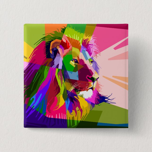 Lejon Färgglatt Prismatiskt Pop Art Design Knapp (Framsida)