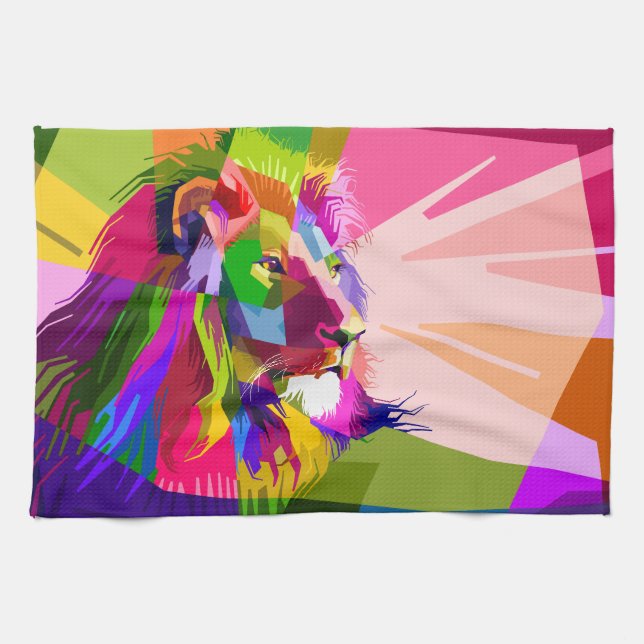 Lejon Färgglatt Prismatiskt Pop Art Design Kökshandduk (Horisontell)
