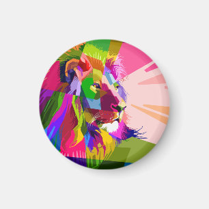 Lejon Färgglatt Prismatiskt Pop Art Design Magnet