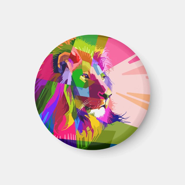 Lejon Färgglatt Prismatiskt Pop Art Design Magnet (Framsidan)