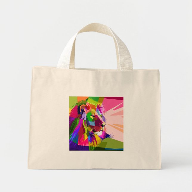 Lejon Färgglatt Prismatiskt Pop Art Design Mini Tygkasse (Framsidan)