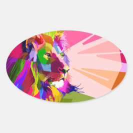 Lejon Färgglatt Prismatiskt Pop Art Design Ovalt Klistermärke