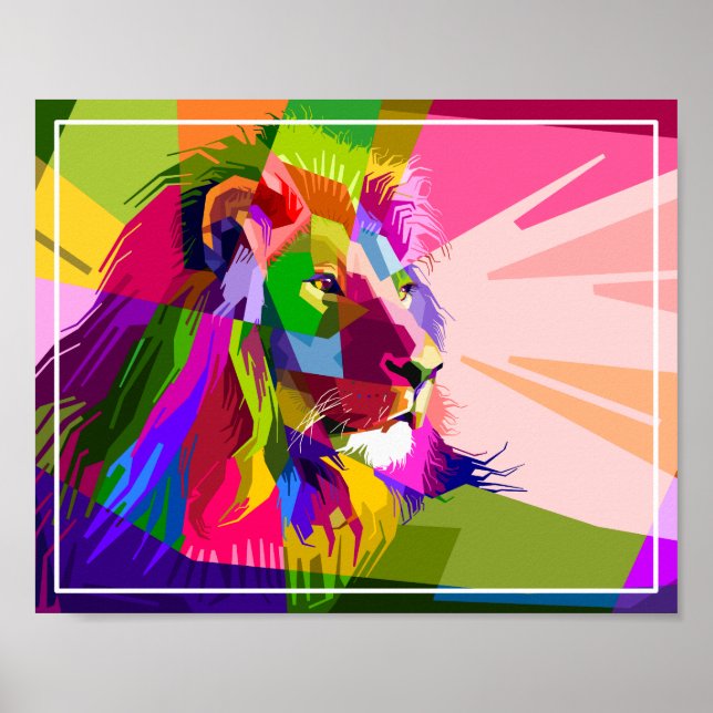 Lejon Färgglatt Prismatiskt Pop Art Design Poster (Framsidan)