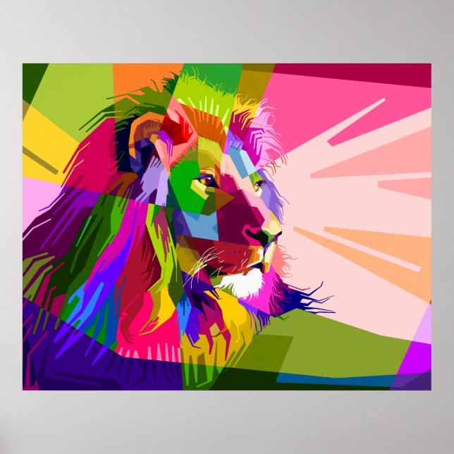 Lejon Färgglatt Prismatiskt Pop Art Design Poster (Framsidan)