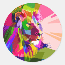 Lejon Färgglatt Prismatiskt Pop Art Design Runt Klistermärke