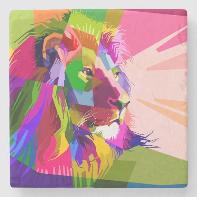 Lejon Färgglatt Prismatiskt Pop Art Design Stenunderlägg (Framsidan)